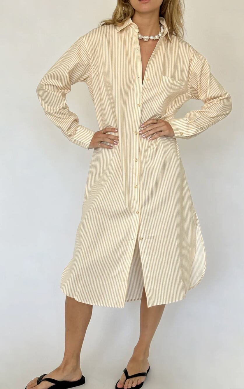 Donni Sunny Striped Long Sleeve Pop Shirt Dress Womens Size Medium New Cotton